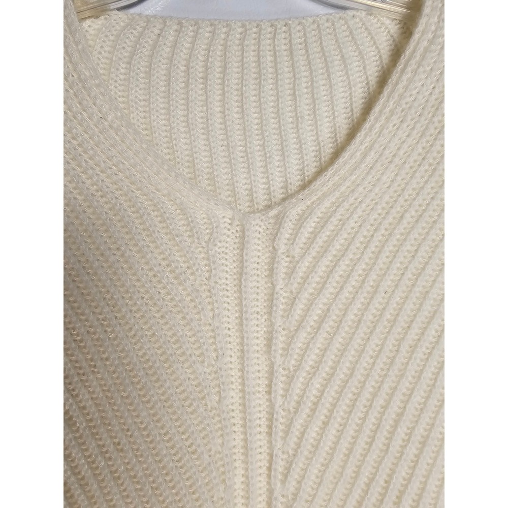 SHEIN Cream Cable Knit V Neck Long Sleeve Sweater Women‎ Medium Oversized Cozy M - Picture 3 of 4